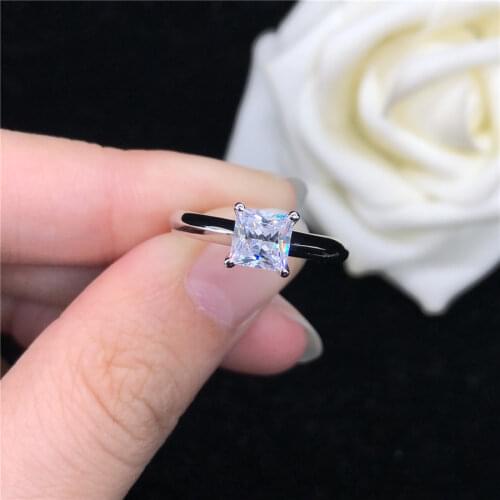 1CT Original Solid 18K White Gold Princess Cut Diamond Women Engagement Ring Lady Love Best Party Invitation Gift