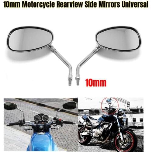 2pcs 10mm Chrome Motorcycle Rearview Side Mirrors Clear Glass Mirror Oval Retro Mirrors Universal For Honda Shadow Spirit pcx125