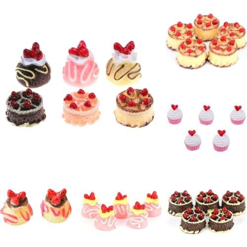 5pcs/lot Lovely Mini Cakes 1:12 Baby Doll Home Kitchen Toys Girl Scene Model Pastry Bauble Dollhouse Kitchen Toy Accessories