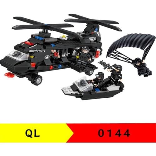 670pcs QL0144 Building Block Machine Becomes Special Police, Sea, Land and Air Combat Military Series Childrens Toys Gifts