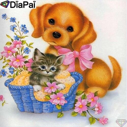 DiaPai 5D DIY Diamond Painting 100% Full Square/Round Drill "Cat dog flower" Diamond Embroidery Cross Stitch 3D Decor A23486