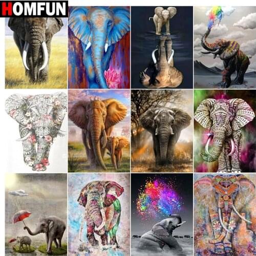 HOMFUN 5d Diamond Painting Full Square/Round Elephant colored grassland" Picture Of Rhinestone DIY Diamond Embroidery Home Decor
