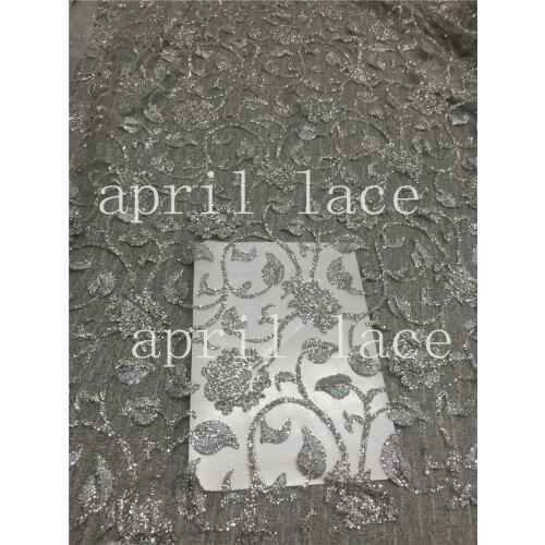 Ap2038 # 5 yards pure silver flower romantic hand print glued glitter net tulle mesh sugar lace fabric for sawing dress