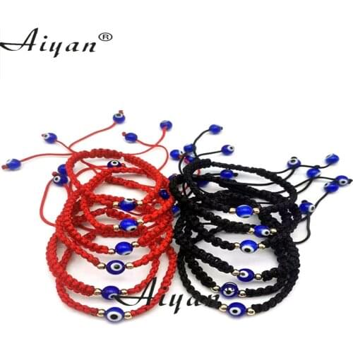 12 Pieces Glass Blue Eyes Red Line And Black Line Hand Wove Bracelets Offer Exorcism Protection Also Can Be Given As A Gift