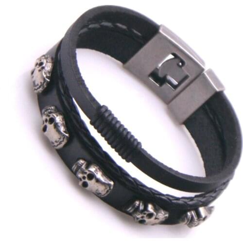 Brand Pop Skull Leather Men Bracelet High Quality Popular Boys Courage Knighthood Skeleton Male Charm Bracelet Jewelry
