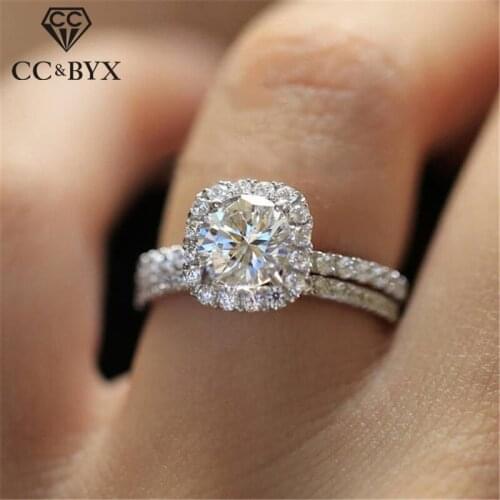 CC Set Rings For Women Couple Double Cubic Zirconia Square Stone Bridal Wedding Engagement Trendy Jewelry Drop Shipping CC2178