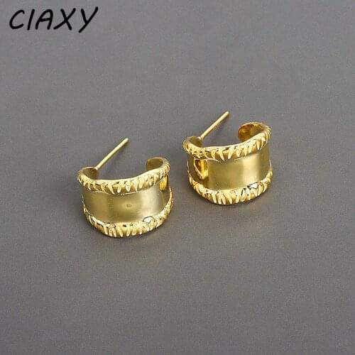 CIAXY 925 Sterling Silver Leaf Earrings for Women Personality Geometric Earring Studs French Style Design Fashion Jewelry