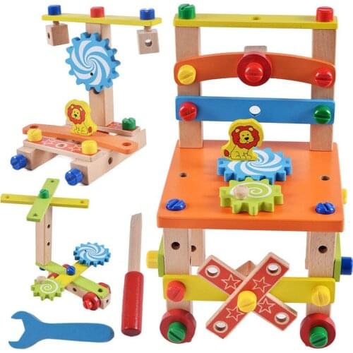 Kids Montessori Toy Screw Nut Wrench DIY Wooden Chair Educational Toy Design Hands-on learning Screw Nut Disassembly Boys Toys