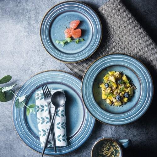 EECAMAIL Hand-painted Ceramic Tableware Retro Creative Kiln Glazed Western Dish Tray Snack Plate Steak Dish Straw Hat Bowl Soup