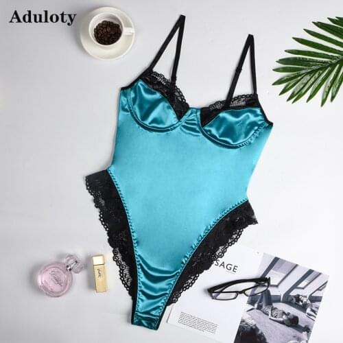 Aduloty New fluorescent multicolor womens sexy Teddy lingerie corset lace bra one-piece thong underwear set sexy pajamas