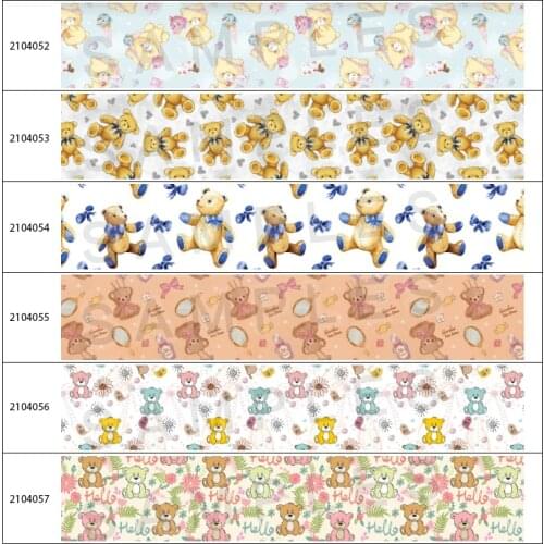 Grosgrain Ribbon Printed Cartoon Bear Animal Pattern DIY Hair Bows Handmade Materials,Gift Packing Wrap 10yards