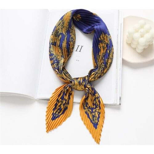 Fashion Crinkle Satin Square Scarf For Women Silk Shawl Print Headband Neckerchief Female Hair Wraps Foulard Hijab Bandana 2021