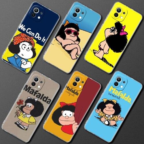 Soft Case For Xiaomi Mi Poco X3 NFC 10T Pro M3 11 9T Note 10 Lite F3 F1 Clear Silicone Phone Cover Fundas Cartoon Mafalda Girl