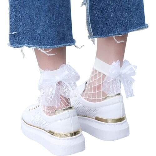 2017 New Fashion Summer Women Lace Bowknot Hollow Out Low Socks Popular Chic Thin Bow Fishnet Socks