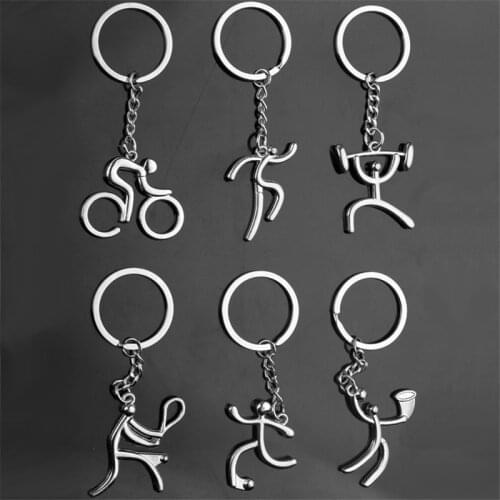 New Design Diy Handmade Sport Keychain Women Men Weightlifting Basketball Football Tennis Running Key Chain Car Key Ring Holder