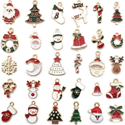 New Assorted Designs Christmas Style Enamel Alloy Charms 90pcs/Lot Gold Tone Metal Drop Oil DIY Earring Bracelet Pendant Charm