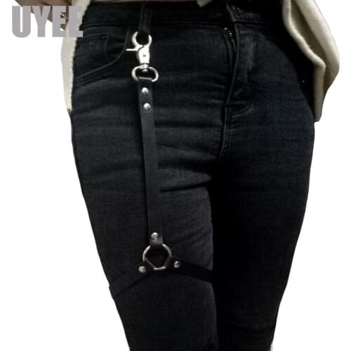 UYEE Female Sexy Harajuku Leg Harness PU LeatherGarters Tight Suspender Punk Strap Metal Ring Garter Belts Straps Belt LP-102