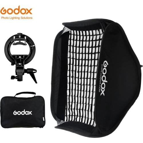 Godox Pro Adjustable 60cm x 60cm Flash Soft Box Honeycomb Grid Kit with S-Type Bracket Bowen Mount Holder for Speedlite Flash