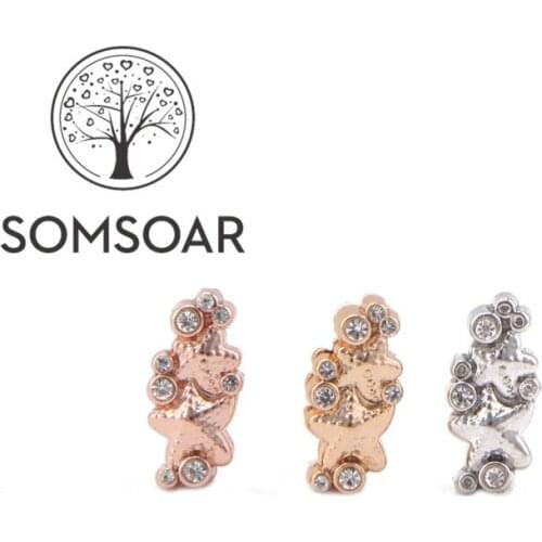 Somsoar Jewelry sparkling double star Slide charms fit Leather wrap Mesh Stainless steel Bracelet Bangle 10pcs/lot