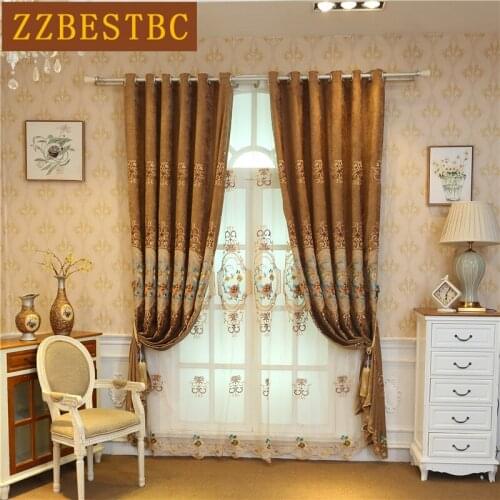 Modern High Quality Chenille Brown Beige Purple Brown Embroidered Balakout Living Room Bedroom Kitchen Hotel Custom Curtains