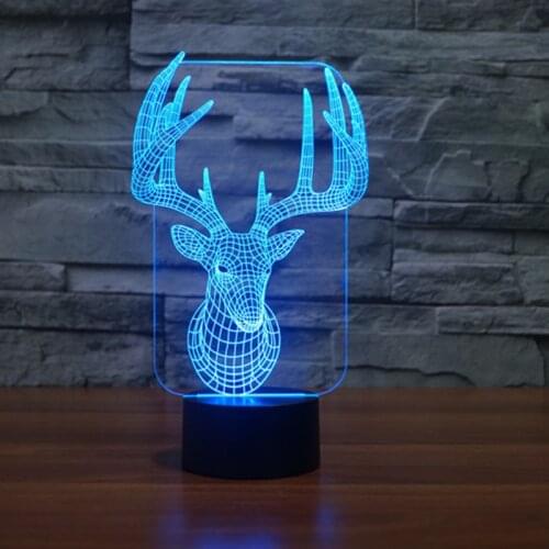 Deer Head 7 Color Changing Baby Sleep Lighting 3D LED Nightlight Acrylic Animal Table Desk Lamp Bedroom Decoration Lighting