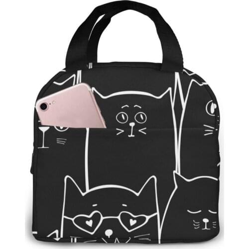 Insulated Lunch Bag Thermal Cute Cats Tote Bags Cooler Picnic Food Lunch Box Bag For Kids Women Girls Men Children