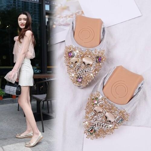 33-45 Large Size Womens Shoes New Flat Rhinestone Boat Shoes Pointed Toe Pregnant Women Shallow Mouth Single Shoes Soft Sole