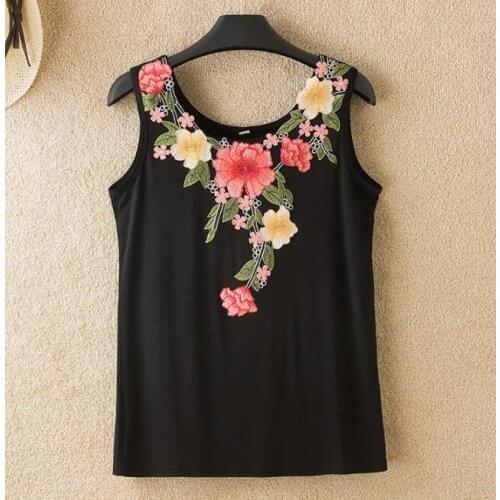 Womens Spring Summer Flower Embroidery Tank Tops Female Sexy Elegant Modal Cotton Basic Shirt Plus SizeTees 5XL 6XL TB606
