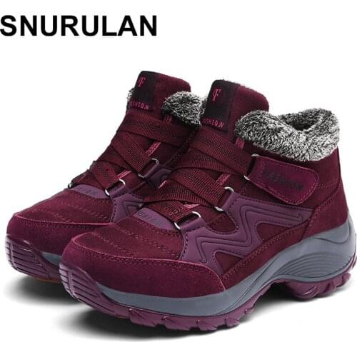 SNURULAN womens winter boots, waterproof warm plush ankle boots on the platform, womens hiking sneakers, botas mujer invierno