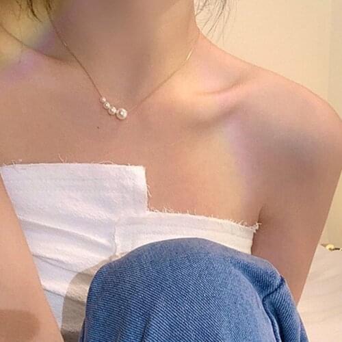 From Big To Small Imitation Pearls Pendant Necklace for Women Clavicle Chain Gold Color Short Necklaces 2021 Fashion Jewelry New