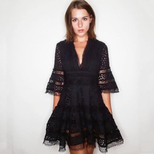 2020 Spring Summer Women Runway Designer Lace Embroidery Mini Dress Hollow out Floral print Casual party dress Female Vestido