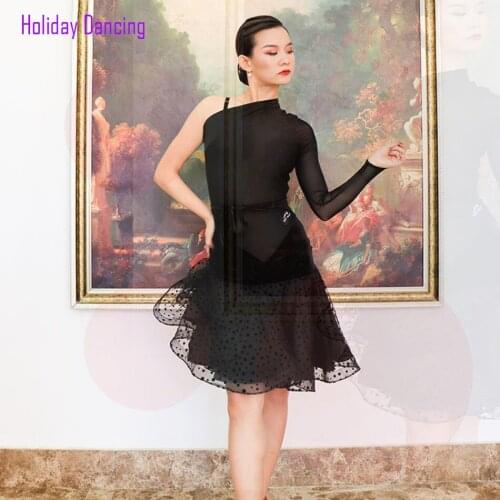Women Latin Dance Dress One Side Shoulder and Sleeve Dancing Practise Cloth Samba Tango Chacha Dancing Performamnce T030