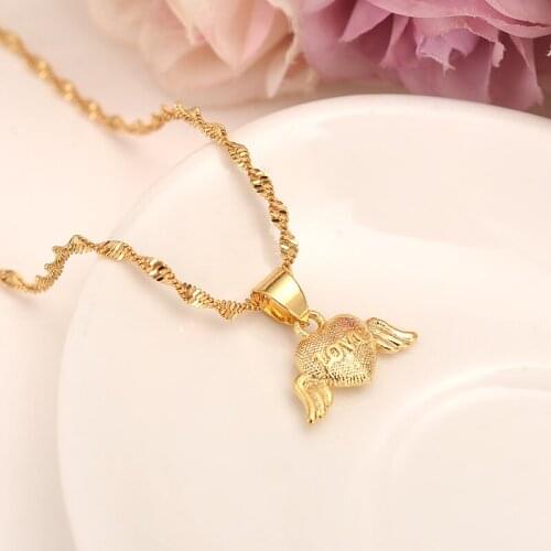 Gold Pendant WITH necklace Gold filled Romantic Love Heart Vintage Jewelry Women girls Valentines Day Gift mother gift