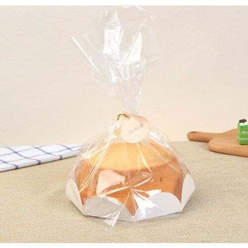 10 Pcs 6/8 Inch Plastic Cake Bag Home Party Birthday Gift Chiffon Cake Packaging With Paper Tray Puff Baking Bag Candy Cookie
