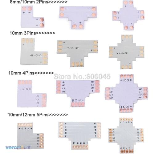 10pcs L T X Shape 8mm 10mm 12mm 2pin 3pin 4pin 5pin 6pin Single Color CCT RGB RGBW RGB+CCT LED Strip PCB Connector Splitter