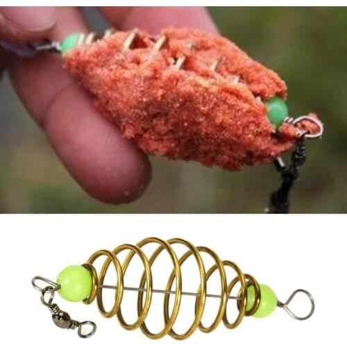 10Pcs Bait Spring Olive Shape Inline Alloy Copper Fishing Rig Bait Feeder Cages for Bream