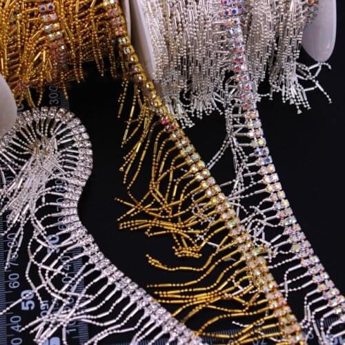 10Yards Tassel Fringe Rhinestone Trim AB Clear Stones Rhinestones Applique For Wedding Dress