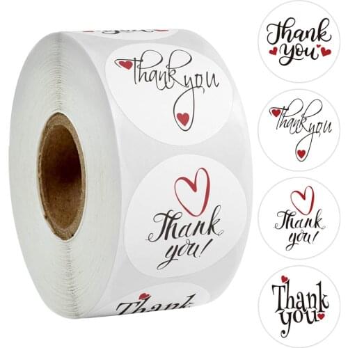 500Pcs Round Thank You Stickers With 4 Style Red Heart Labels For Wedding Pretty Gift Cards Envelope Sealing Label Stickers Roll