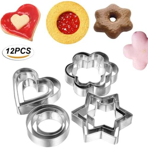 12pcs/pack Cookie Cutter Mold Metal Biscuit Cutters Set Stainless Steel Fondant Cake Mousse Mold DIY Baking Decoration Tool
