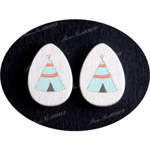 13x18mm Tear Drop Shape Painted Wood Laser Cut Cabochon to make DIY Rings, Earrings, Brooch, Necklace pendant
