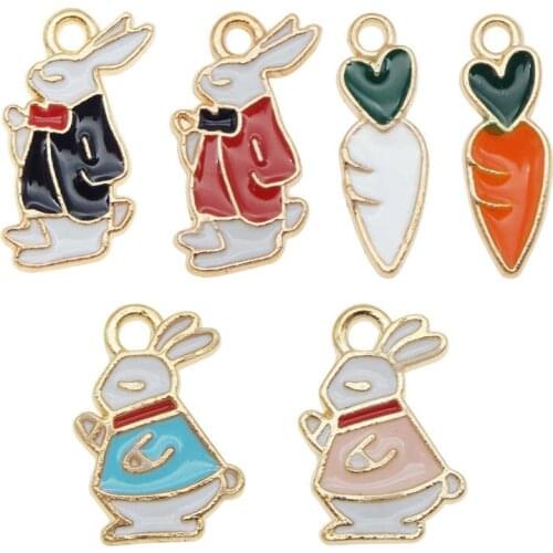 Julie Wang 18PCS Enamel Charms Mixed Rabbit Carrot Gold Tone Animal Vegetables Bracelet Necklace Alloy Jewelry Making Accessory