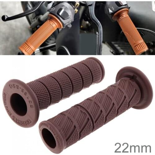 2 Pcs Motorcycle Retro Twill Brown Rubber Handlebar Set Vintage Motorbike Handlebar Thruster Handle Bar End Grips for Motorcycle
