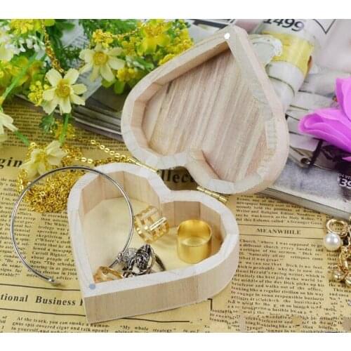 200pcs Storage Box Heart Shape Wood Jewelry Box Wedding Makeup Cosmetic Earrings Ring Desk Rangement Make Up Wooden Organizer