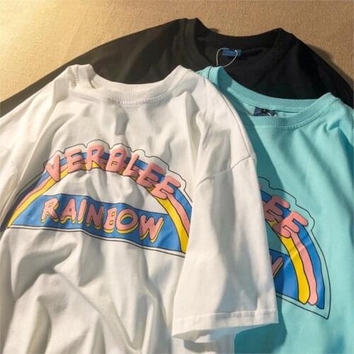 2021 Rainbow Oversized Cotton T Shirt Women Streetwear Summer Short Sleeves Crop Tops Tie Dyed Tshirt Harajuku Tees Girls D100
