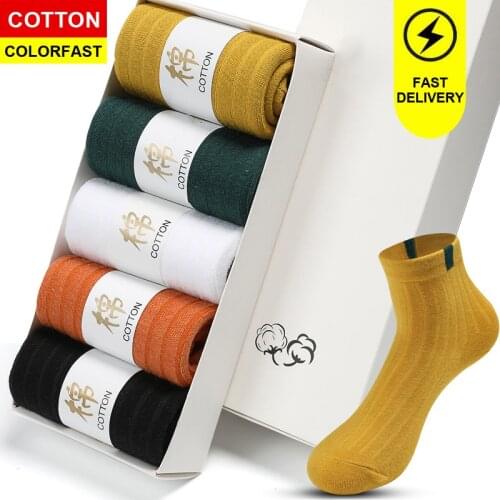 5/10 Pairs/set Womens Socks Lovely Striped Solid Color Cloth Label Socks Cute Harajuku Colorful Girls Cotton Socks Size 36-43