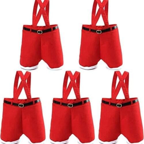 5pcs Christmas Decorations Candy Box Gift Bags Holders Santa Pants Style Wine Bottle Bag Packaging Boxes Party New Year Gifts