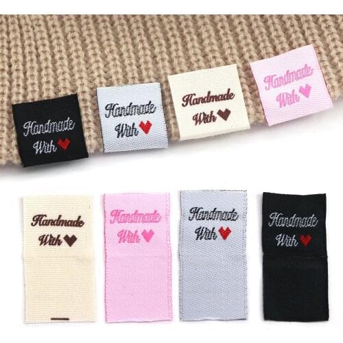 50Pcs Cloth Labels Tags Handmade With Love Labels For Clothes Hand Made Fold Sewing Tags DIY Hat/Bags Garment Accessories