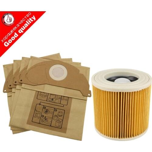 6Pcs paper bags+1Pcs dust Hepa filters for Karcher Vacuum Cleaners parts Cartridge HEPA Filter WD2250 WD3.200 MV2 MV3 WD3