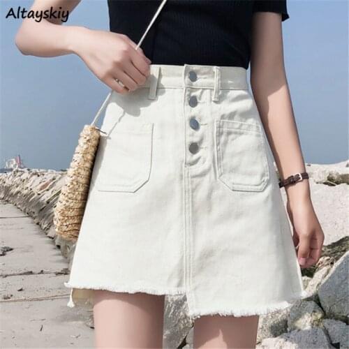 Asymmetrical Skirts Women Summer Oversize Mini Slim Sexy Button Fashion All-match Streetwear High Waist Denim Bottom Students