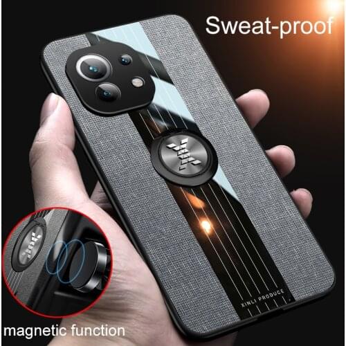 For Xiaomi Mi 11 Mi11 Case Ring Holder Fabric Texture Hard Cover Soft Frame Cloth Phone Case For Xiomi Xiaomi Mi 11 5G